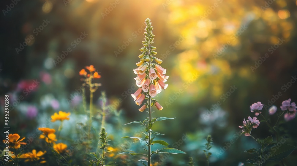 Vibrant Foxglove Flower Standing Tall in Lush Garden Setting Vibrant Foxglove Flower Standing Tall in Lush Garden Setting