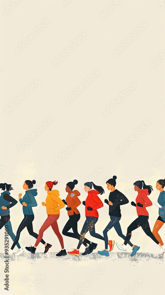 Understated, muted illustrations of runners in motion with space for text Understated, muted illustrations of runners in motion with space for text