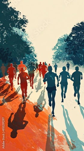Understated, muted illustrations of runners in motion with space for text