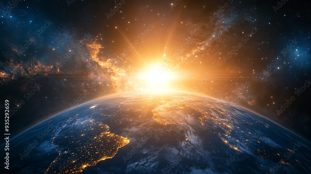 The globalization or communication concept visualizes the Earth illuminated by luminous rays, symbolizing the interconnectedness of our world. The globalization or communication concept visualizes the Earth illuminated by luminous rays, symbolizing the interconnectedness of our world.