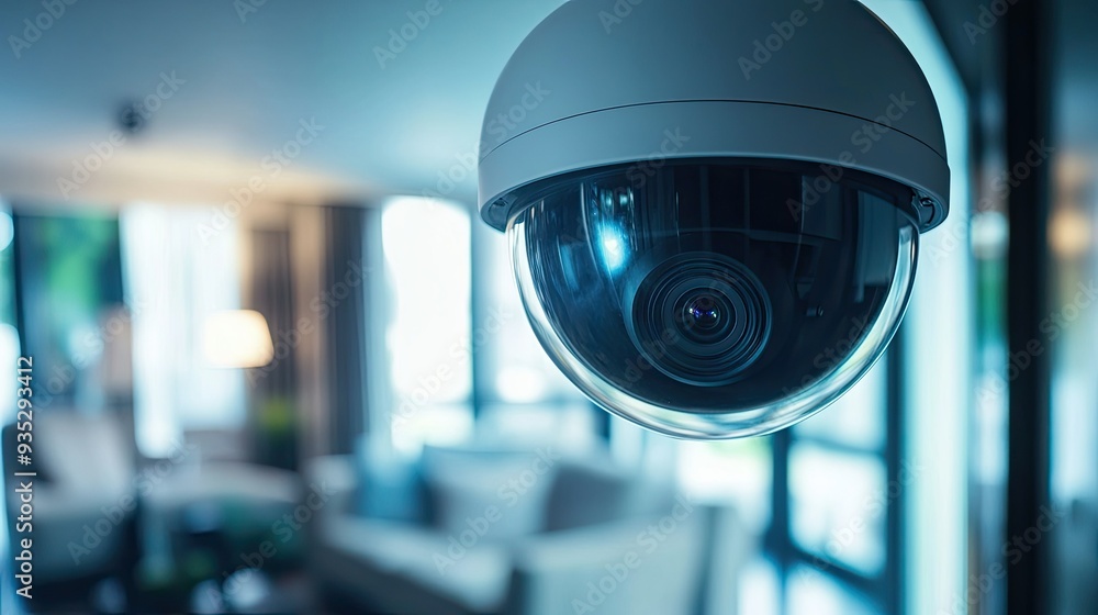 Advanced home security camera in close-up, focusing on its detailed technology, ensuring safety with vigilant monitoring of the area. Advanced home security camera in close-up, focusing on its detailed technology, ensuring safety with vigilant monitoring of the area.