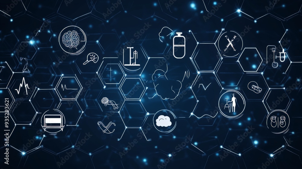 Interactive Medical Design with Blue Background and Health Icons Interactive Medical Design with Blue Background and Health Icons
