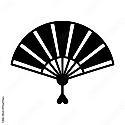 Black silhouette elegant japanese folding hand fan icon and vector illustration