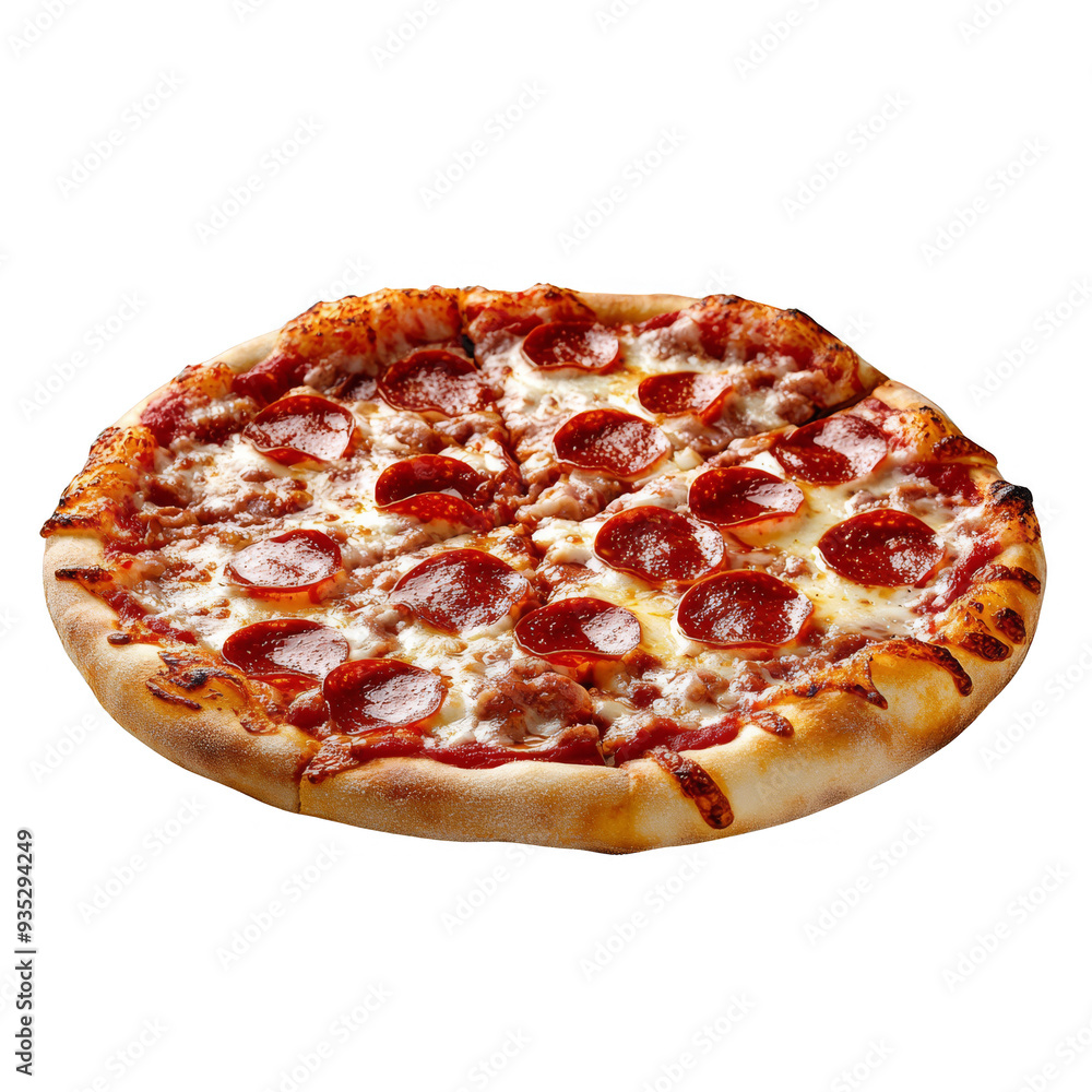 Pizza with crispy crust and melted cheese on a white background Pizza with crispy crust and melted cheese on a white background