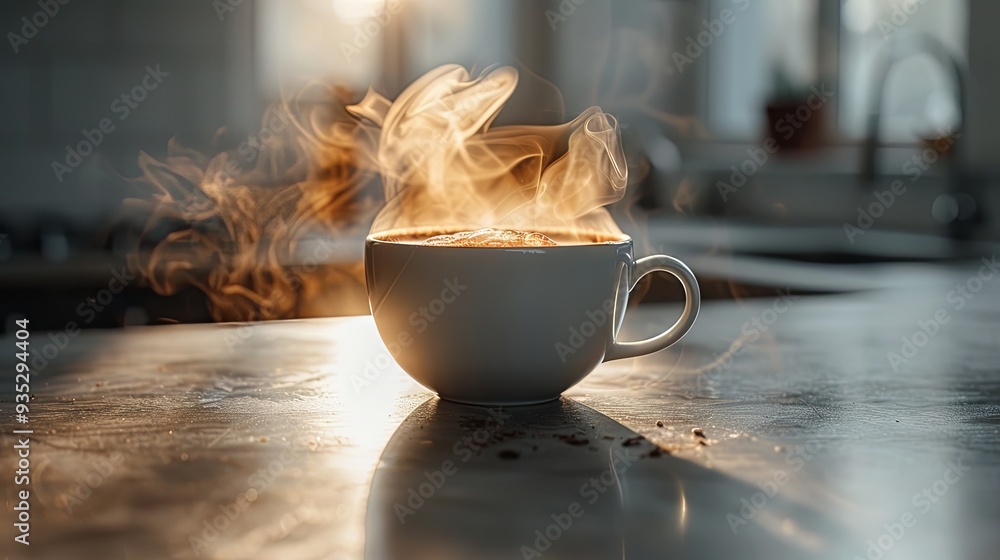 Understated steam rising from a coffee cup with a smooth area for text Understated steam rising from a coffee cup with a smooth area for text