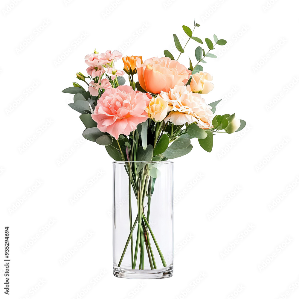 Pink and Peach Flowers in Glass Vase Pink and Peach Flowers in Glass Vase