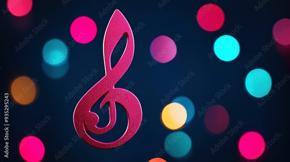 Fototapeta premium Bokeh Effect Highlights A Glowing Music Note, Vibrant And Festive