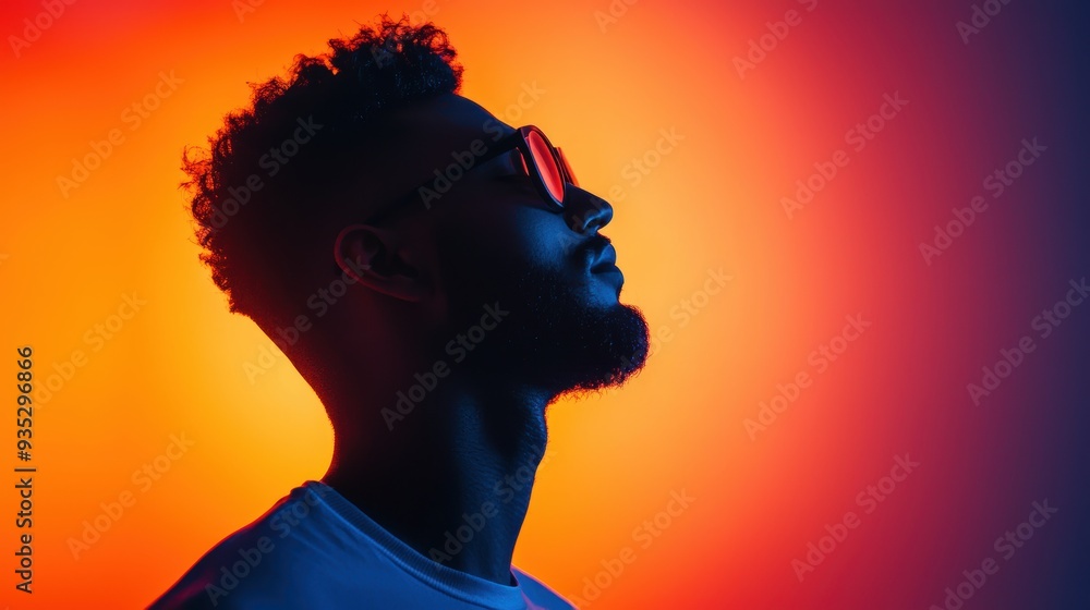 Portrait of Person in Profile Against a Stunning Sunset Gradient Background Portrait of Person in Profile Against a Stunning Sunset Gradient Background