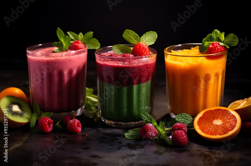 Wallpaper Mural smoothies and fruits for breakfast, generative ai Torontodigital.ca