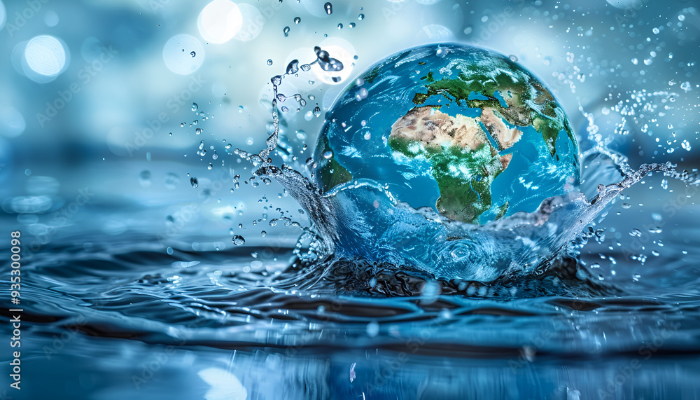 planet earth with splashes and drops of water planet earth with splashes and drops of water