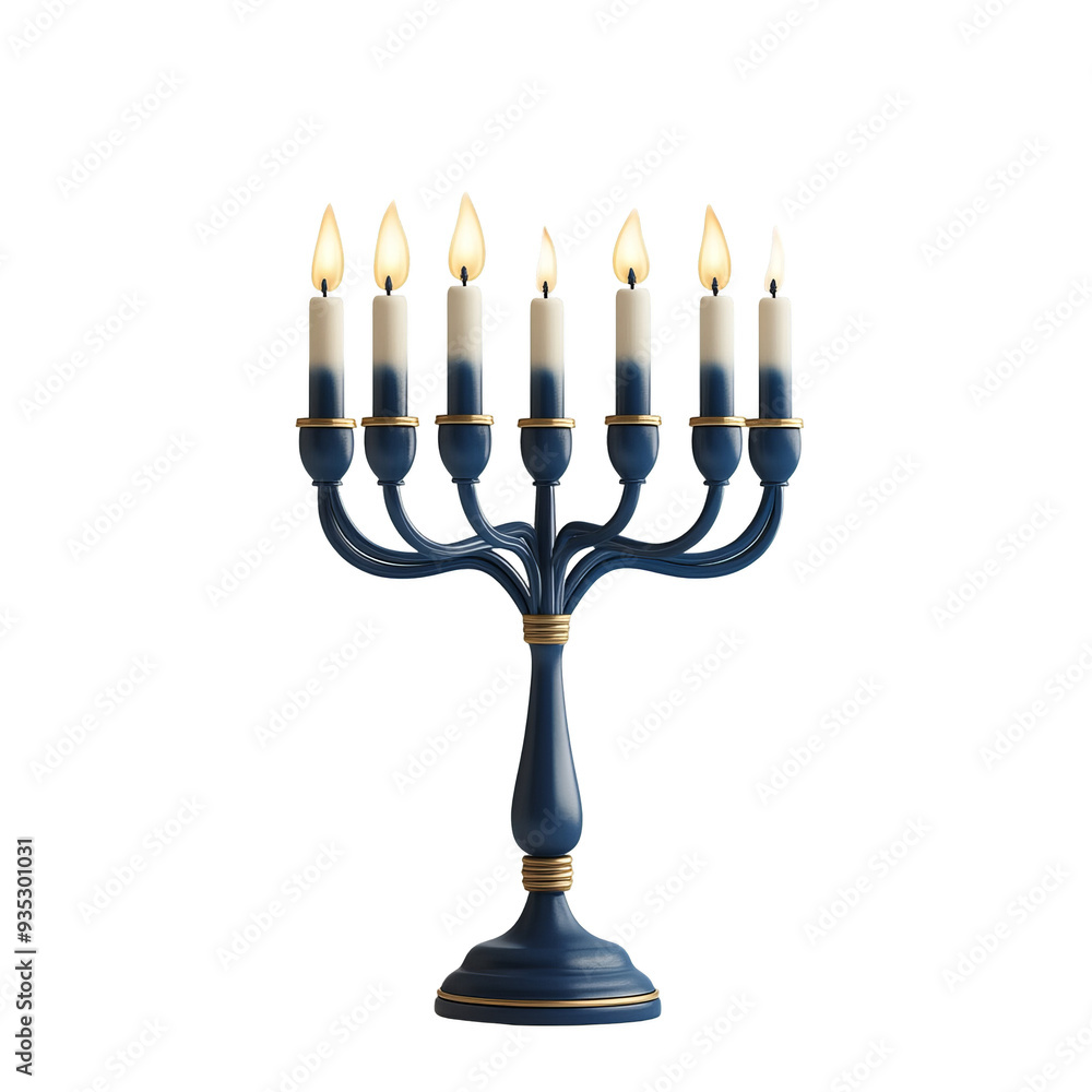 Blue Menorah with Lit Candles Blue Menorah with Lit Candles