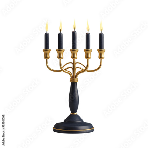 Gold and Black Candelabra with Burning Candles