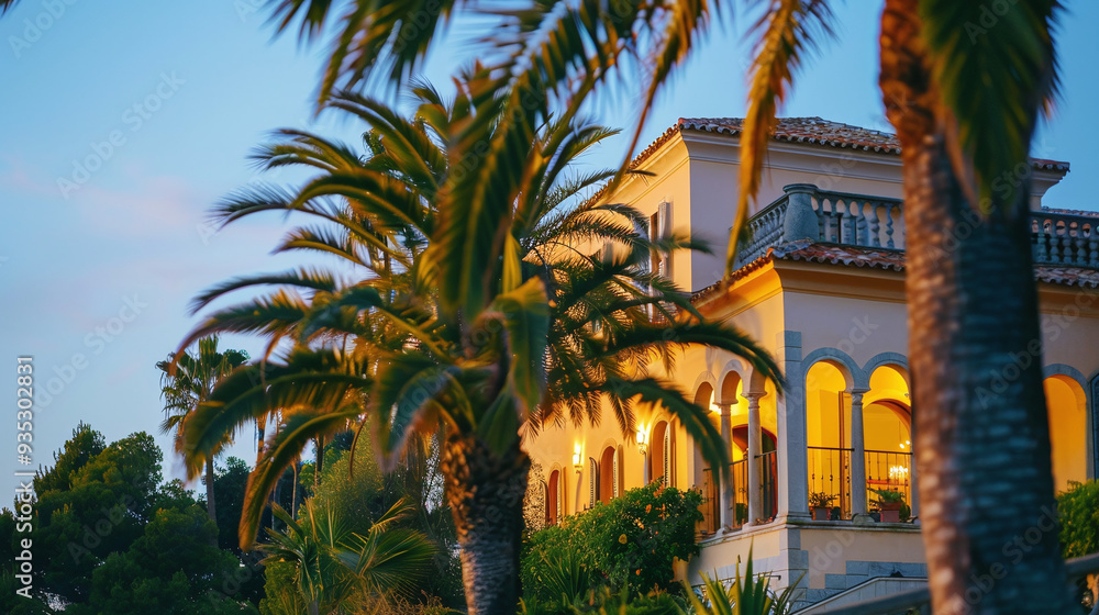 Luxurious private villa with palm trees in a tropical resort Luxurious private villa with palm trees in a tropical resort