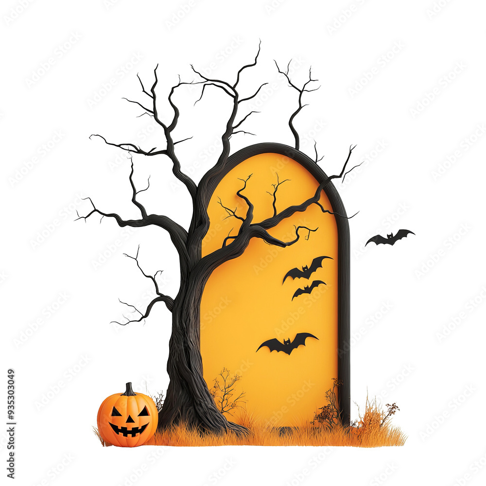 Halloween Pumpkin and Tree With Bats Halloween Pumpkin and Tree With Bats