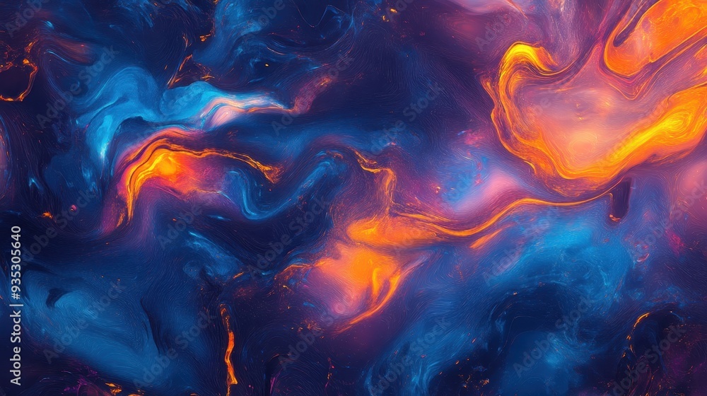 A vibrant abstract swirl of colors blending in shades of blue, orange, and purple. A vibrant abstract swirl of colors blending in shades of blue, orange, and purple.