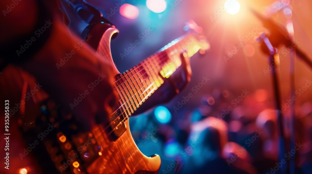 Obraz premium Electric Guitarist Performance Under Stage Lights.