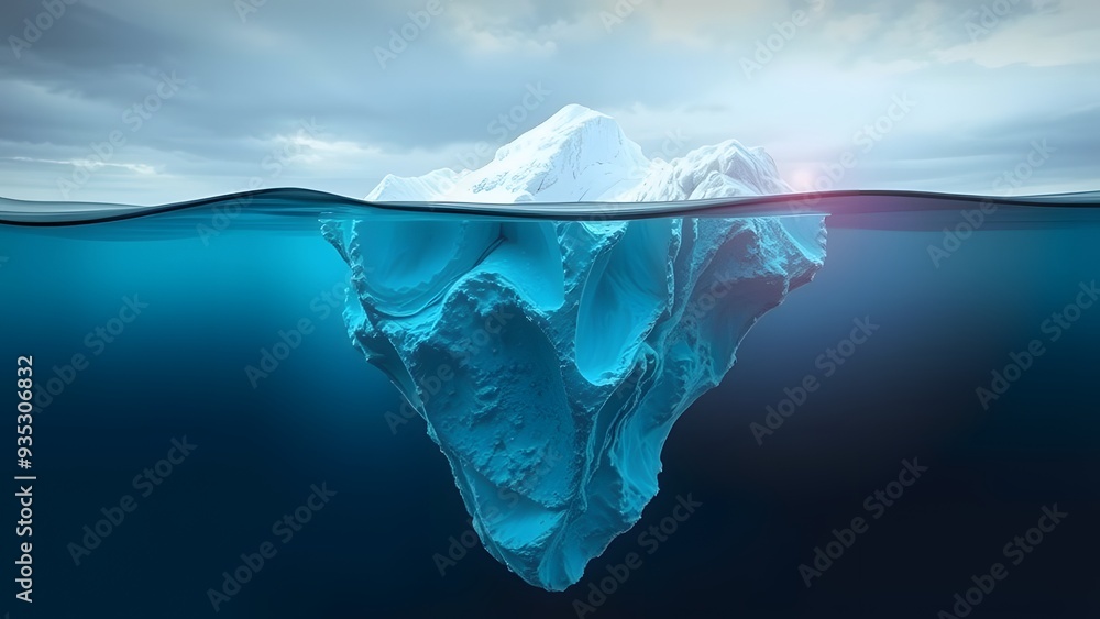 Obraz premium Iceberg seen above and below water.
