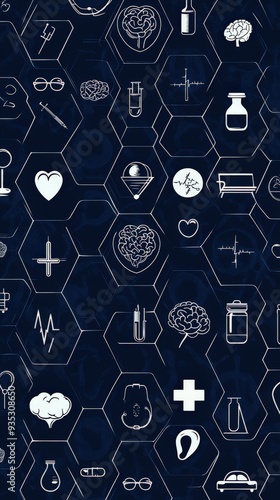 Interactive Medical Design with Blue Background and Health Icons