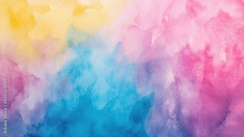 A mesmerizing blend of yellow, pink, and blue watercolor textures creates a dynamic and vibrant background filled with artistic energy A mesmerizing blend of yellow, pink, and blue watercolor textures creates a dynamic and vibrant background filled with artistic energy