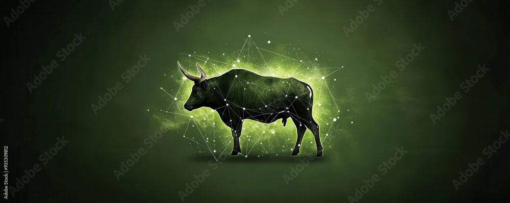 Obraz premium Taurus constellation, earthy green glow reflecting calm and persistent personality, Watercolor style