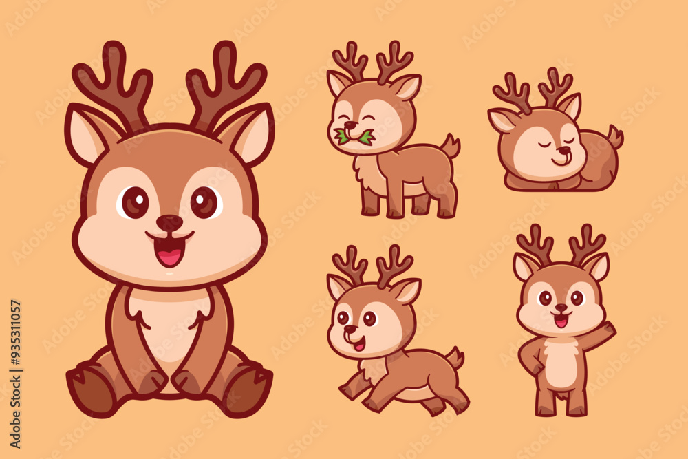 cute deer cartoon character set cute deer cartoon character set