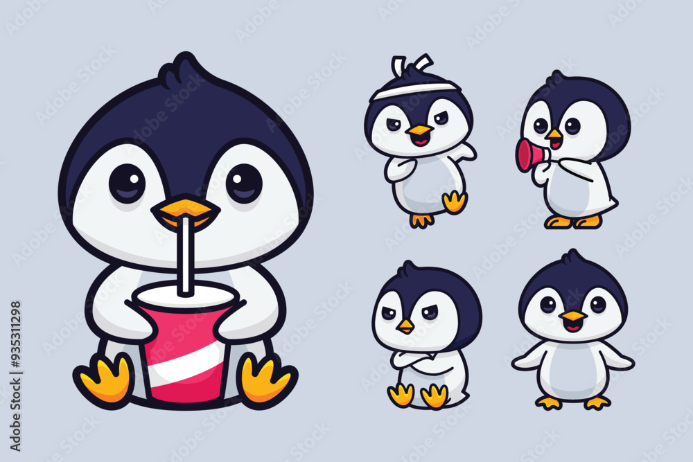 cute penguin cartoon character set cute penguin cartoon character set