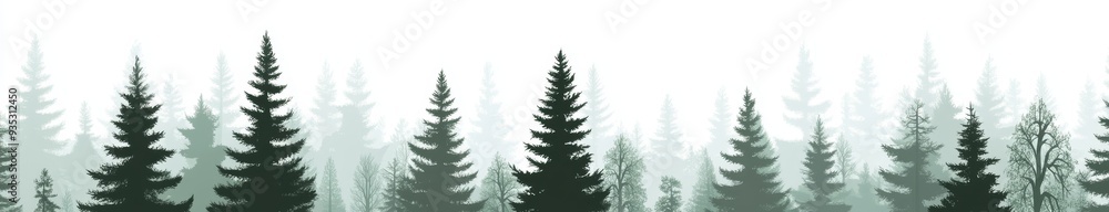 An abstract modern illustration with a woodland environment including grass, trees, and shrubs. Isolated on white background with trees, grass, and shrubs. An abstract modern illustration with a woodland environment including grass, trees, and shrubs. Isolated on white background with trees, grass, and shrubs.