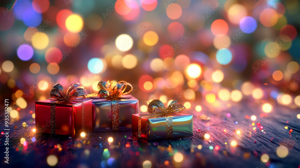 Festive red Christmas gift with a golden ribbon, surrounded by bokeh lights. Perfect for holiday promotions, cards, and seasonal designs. Festive red Christmas gift with a golden ribbon, surrounded by bokeh lights. Perfect for holiday promotions, cards, and seasonal designs.
