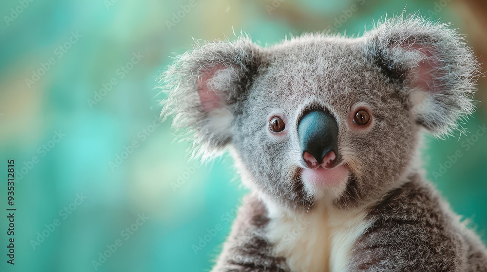 Close-up portrait of a cute koala with big brown eyes looking at the camera. Close-up portrait of a cute koala with big brown eyes looking at the camera.