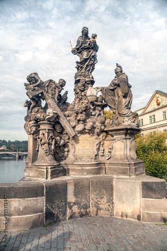 Statues of Madonna, Saint Dominic and Thomas Aquinas on Charles Bridge in Prague, Czech Republic