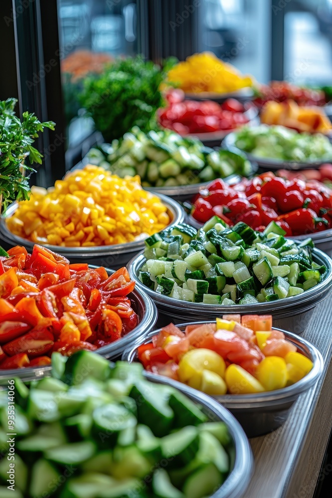 Fresh Salad Bar with Colorful Vegetables Fresh Salad Bar with Colorful Vegetables