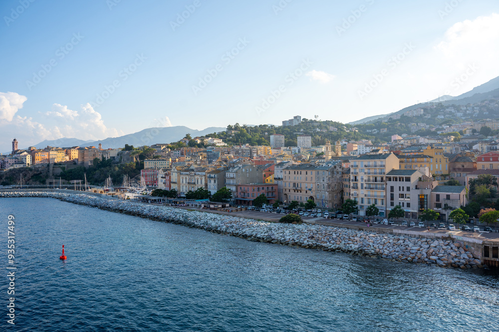Obraz premium View of Bastia city from the sea, Corsica, France, Europe. 