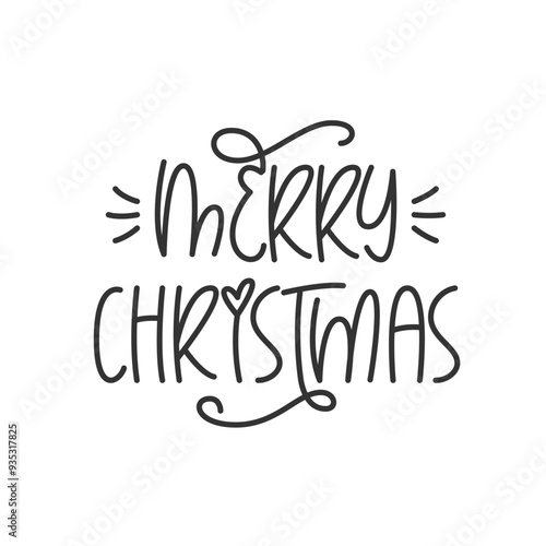 Merry Christmas Handwritten Phrase. Vector Hand Lettering of Xmas Festive Quote. Minimal Greeting Card with Cute Handwritten Text.