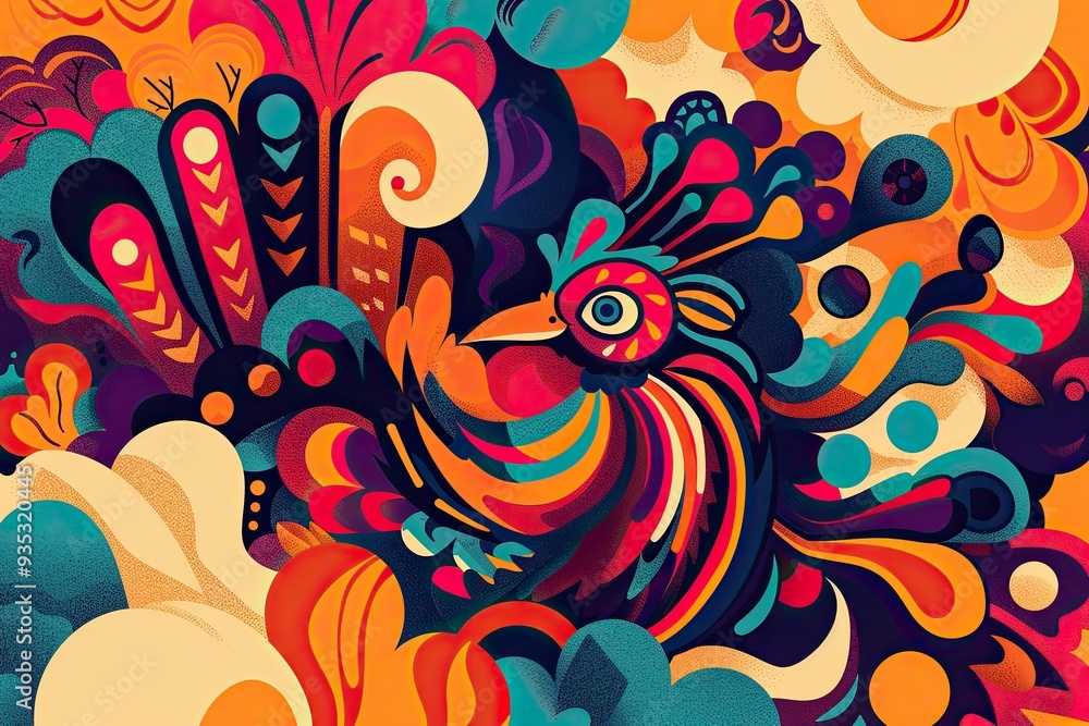 psychedelic - style illustration with vibrant colors, swirling patterns, and abstract shapes representing Thanksgiving themes psychedelic - style illustration with vibrant colors, swirling patterns, and abstract shapes representing Thanksgiving themes
