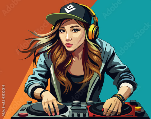 Dj girl vector image, fashion hiphop style
