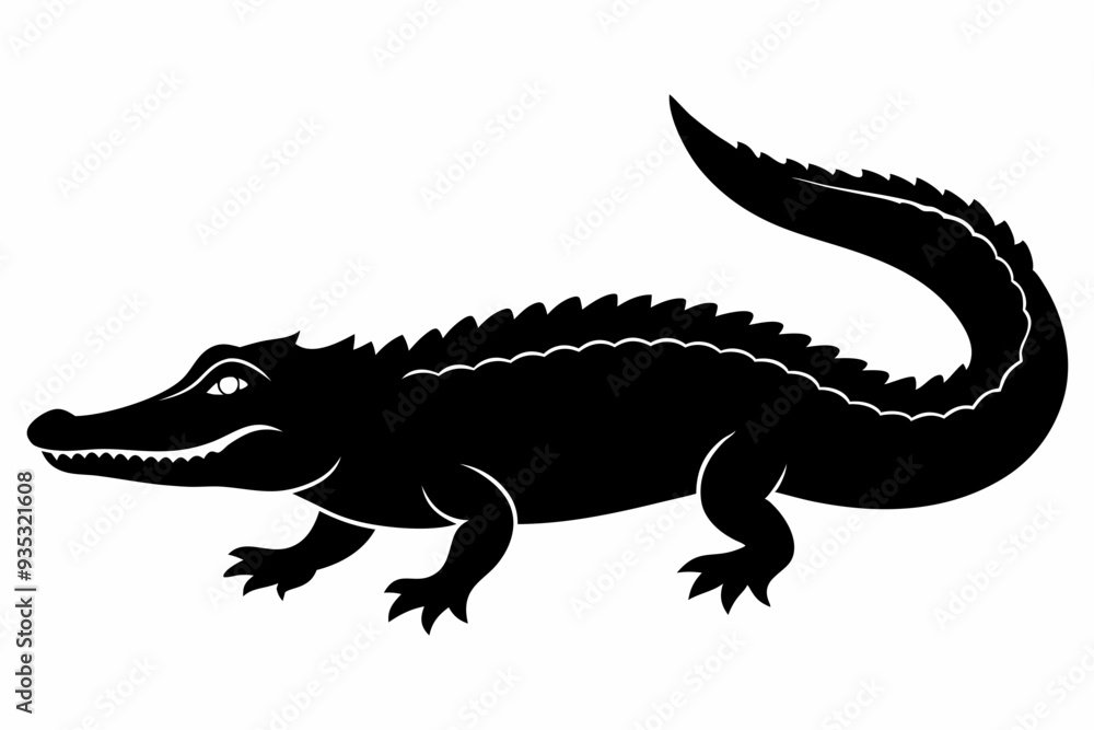 Naklejka premium Alligator vector silhouette, crocodile icon, Crocodile and alligator silhouette