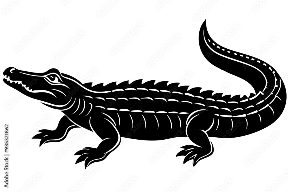 Naklejka premium Alligator vector silhouette, crocodile icon, Crocodile and alligator silhouette