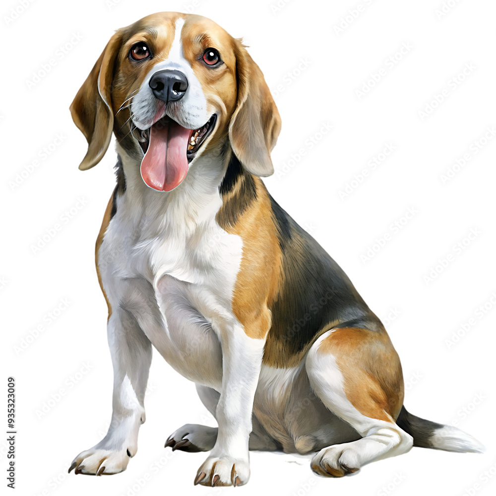 Beagle Sitting and Panting Isolated on White Background Ideal for Pet and Animal Photography