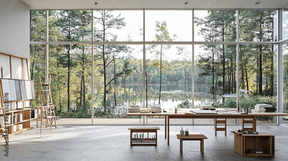 Art Studio with Large Open Windows and Scenic View Art Studio with Large Open Windows and Scenic View