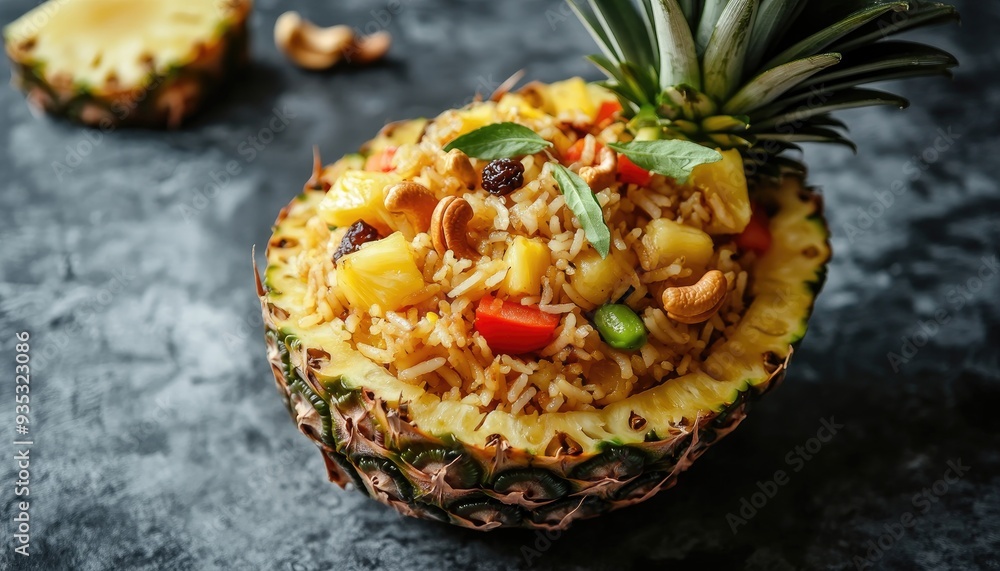 Pineapple Fried Rice with Cashews, Pineapple, and Basil. Pineapple Fried Rice with Cashews, Pineapple, and Basil.