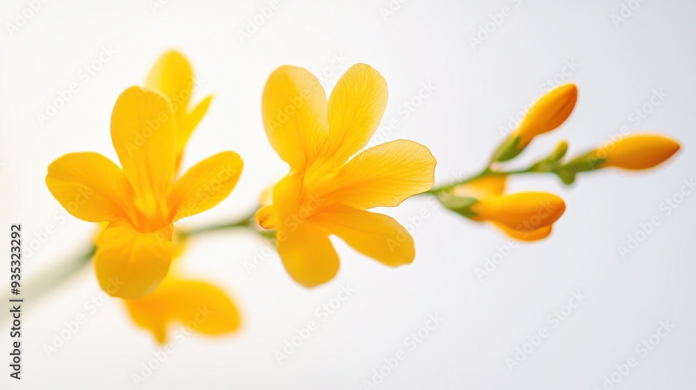 Fototapeta premium Close-up shot of white freesia flower on a white background (optimized for tanoshii1167)