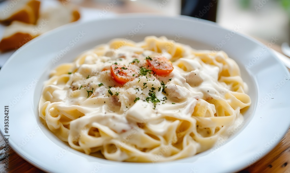 fussili pasta with bechamel cream sauce on top, Generative AI fussili pasta with bechamel cream sauce on top, Generative AI