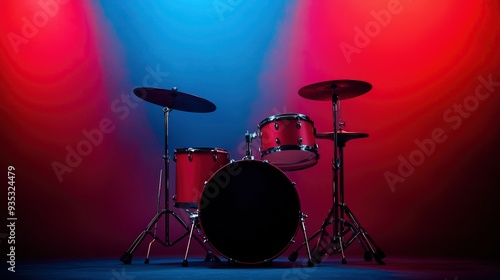 Empty Stage In A Nightclub, Drum Kit Ready For The Next Show 