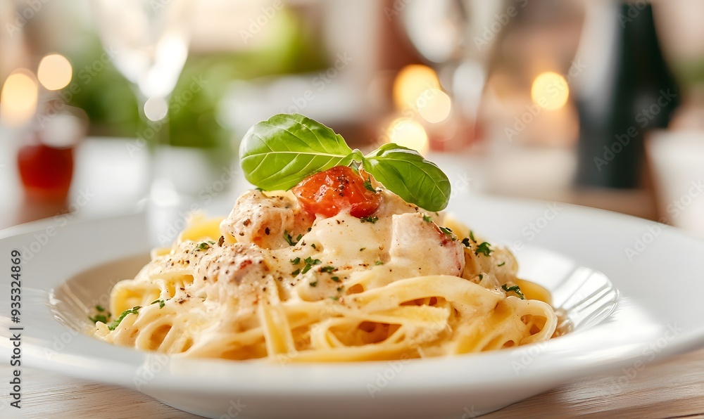 fussili pasta with bechamel cream sauce on top, Generative AI fussili pasta with bechamel cream sauce on top, Generative AI