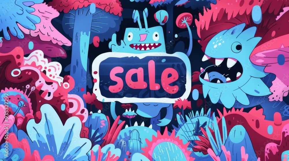 Obraz premium Cartoon Monster Sale Announcement.