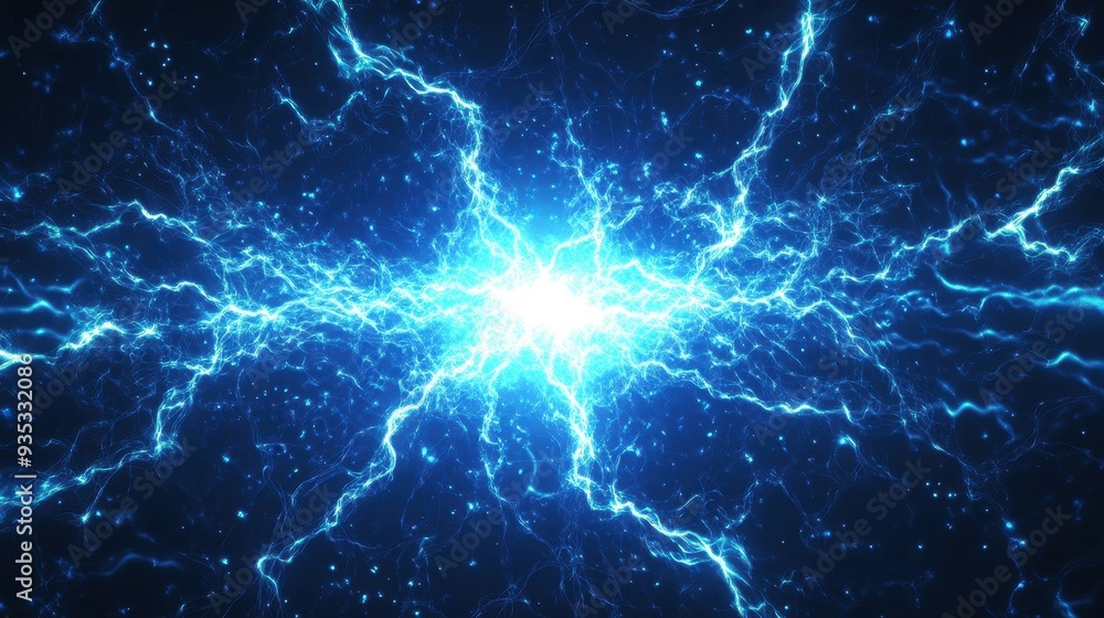 A vibrant display of electric energy radiating from a central point, showcasing dynamic lightning. A vibrant display of electric energy radiating from a central point, showcasing dynamic lightning.