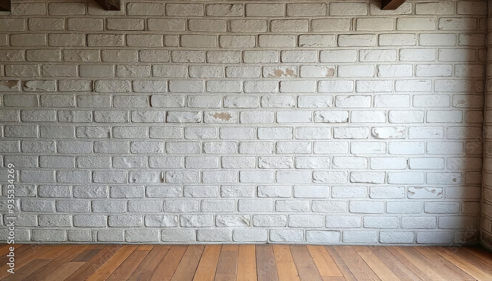 Fototapeta premium Abstract weathered high resolution texture old stucco light gray and aged paint white brick wall background in rural room, grungy blocks of stonework technology color horizontal architecture , ai