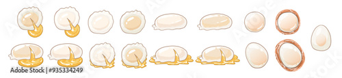 Illustrations of poached eggs and hot spring eggs from different angles