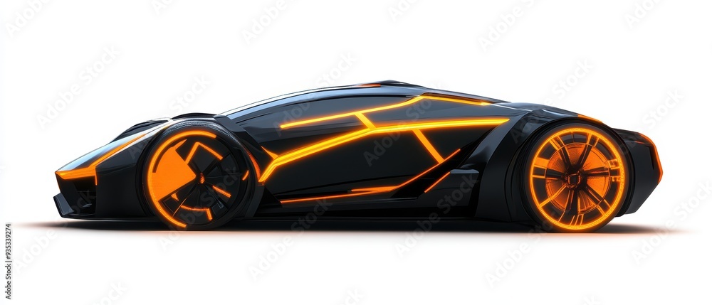 Fototapeta premium Futuristic car design featuring sleek lines and vibrant orange accents, perfect for technology and automotive enthusiasts.