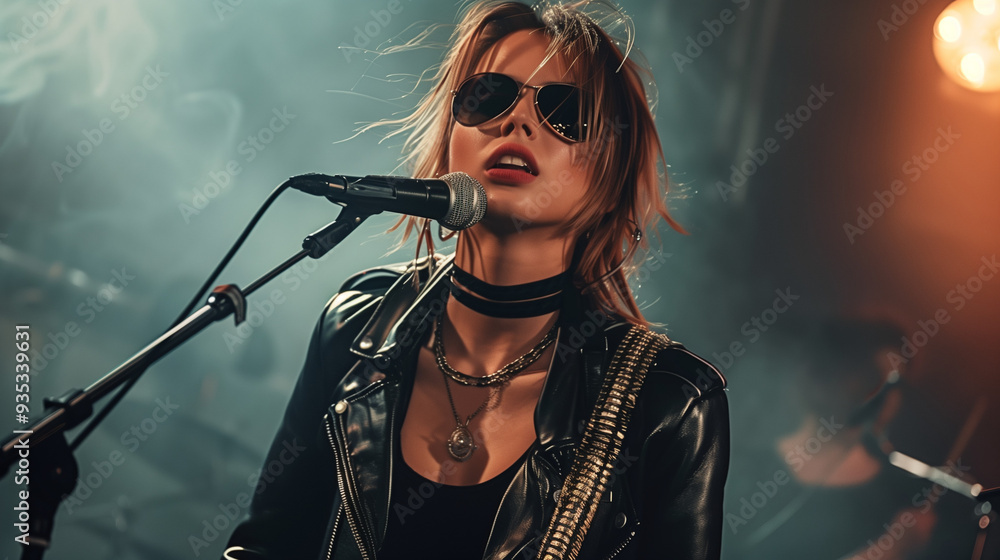 a woman singing into an microphone, female singer at a rock concert, girl singing to a microphone on stage, artificial stage concert lighting, female singer a woman singing into an microphone, female singer at a rock concert, girl singing to a microphone on stage, artificial stage concert lighting, female singer